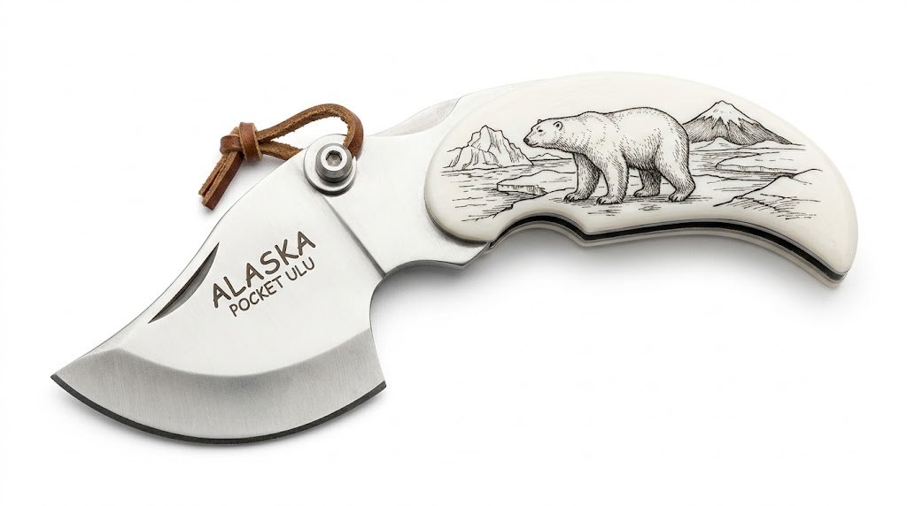 Alaska Simulated Scrimshaw Polar Bear Handle Pocket Ulu